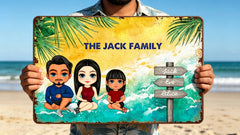 Custom Directional Name Arrow Family Metal Sign, Summer Beach House Custom Family Wall Art Gift
