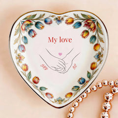Custom Photo Ceramic Trinket Tray with Colorful Tulip Floral Border-My love