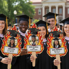Custom Vintage Flaming Graduation Cap Photo Graduation Gift - Personalized Graduation Fan