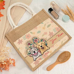 This Human Belongs To Me - Dog Personalized Custom Tote Gift Bags, Jute Tote Bags, Beach Bags - Gift For Pet Owners, Pet Lovers