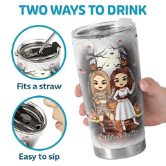 We're Not Just Friends, We're Partners In Crime - Bestie Personalized Custom Tumbler - Halloween Gift For Best Friends, BFF, Sisters