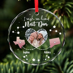 Custom Photo The Miles Between Us Don’t Change The Bond We Share - Bestie Personalized Custom Circle Glass Ornament - Christmas Gift For Best Friends, BFF, Sisters