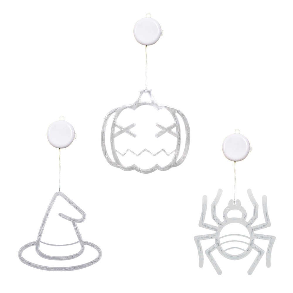 3 pack lighted window hangings in spider, witch hat and pumpkin - product photo 10 of 10