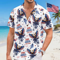 1776‑2026 250 Years of Freedom Eagle Flamingo Palm Tree Aloha Shirt