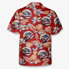 Red Background Bald Eagle Tropical Leaf Patriotic Hawaiian Shirt