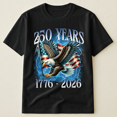 1776-2026 USA 250th Anniversary T-Shirt, Patriotic Eagle & American Flag with Lightning Design