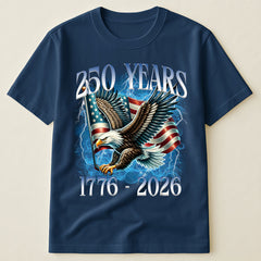 1776-2026 USA 250th Anniversary T-Shirt, Patriotic Eagle & American Flag with Lightning Design