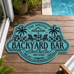 Custom Poolside Shaped Doormat - Personalized Summer Vacation And Travel Gifts For Mom, Dad, Brother, Sister, Kids - Welcome To Our Happy Place