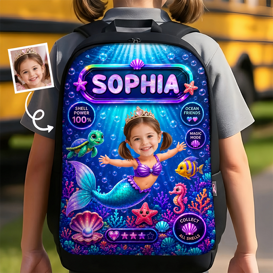 Custom Photo Kids Front Printed Backpack - Personalized Back To School Gifts For Kids - Little Mermaid With Big Dreams