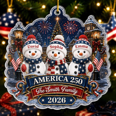 Custom Acrylic Ornament - Personalized America 250th Anniversary Christmas Gifts For Mom, Dad, Brother, Sister - Walking In A Patriotic Wonderland