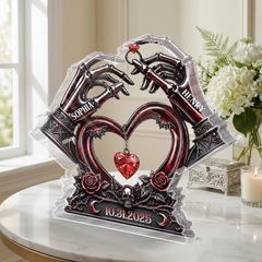 Custom Gothic Skeleton Hand Heart Acrylic Plaque Personalized Couple Gift