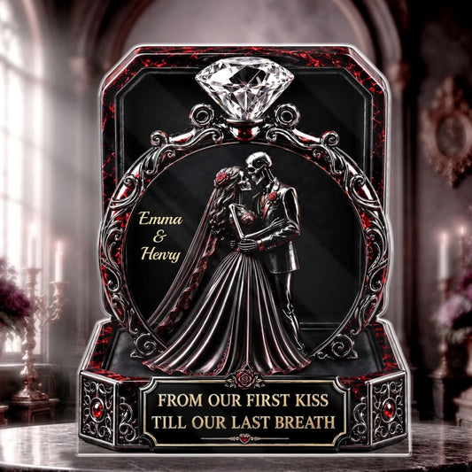 Custom Skull Couple Ring Frame Acrylic Ornament Gothic Anniversary Keepsake