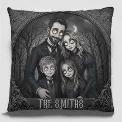 Custom Photo Pillow - Personalized Halloween Birthday Gifts For Mom, Dad, Brother, Sister - Love Runs In Our Creepy Family