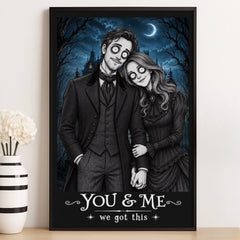 Custom Photo Gothic Vertical Poster - Personalized Halloween Anniversary Wedding Gifts For Husband And Wife, Him And Her - Deadly In Love Together