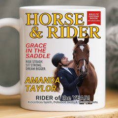 Custom Photo Magazine Mug - Personalized Christmas Birthday Gifts For Men and Women, Horse Lovers - Grace In The Saddle