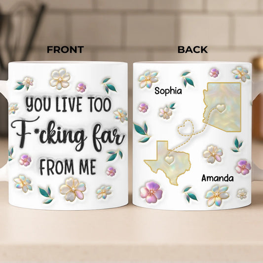 Custom Long Distance Mug - Personalized Best Friend Birthday Gifts For Women, Besties, Sisters, BFF - Far Away Still Close
