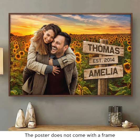 Custom Photo I Love You Like Sunflower Loves The Sun - Couple Personalized Custom Horizontal Poster - Gift For Husband Wife, Anniversary