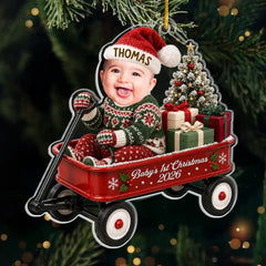 Custom Photo First Christmas Acrylic Ornament - Personalized Christmas Baby Shower, Gender Reveal Gifts For New Moms, New Dads, New Parents - A Wagon Full Of Pure Happiness