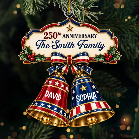 Custom Acrylic Ornament - Personalized America 250th Anniversary Christmas Gifts For Mom, Dad, Brother, Sister - Our Christmas Bell Family