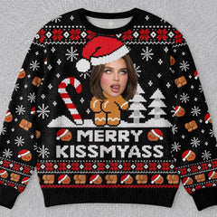 Custom Photo Funny Ugly Sweatshirt - Personalized Christmas Birthday Gifts For Wife, Daughter, Besties, Sisters, Granddaughter, Grandma, Mom, Yourself - Merry Kissmyass Era