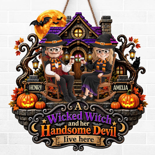 Custom Wood Sign - Personalized Halloween Decor, Anniversary Wedding Gifts For Husband And Wife, Him And Her - My Wicked Love