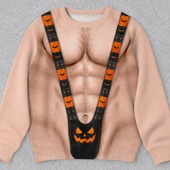 Custom Funny Ugly Sweatshirt - Personalized Halloween Birthday Gifts For Husband, Son, Grandson, Brother, Grandpa, Dad, Yourself - Spooky Mankini On Full Display