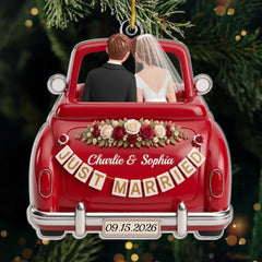 Custom First Christmas Acrylic Ornament - Personalized Anniversary Christmas Wedding Gifts For Husband And Wife, Him And Her - Riding Into Forever Love