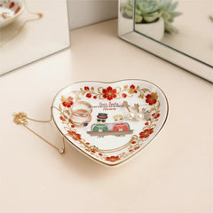 Custom Photo Ceramic Trinket Tray with Elegant Red Floral Vine Border-Dear Santa