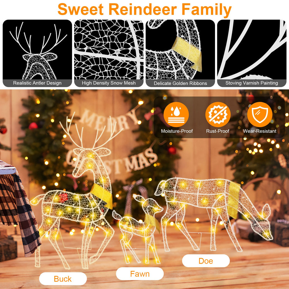 3 Sets of Reindeer Family Lighted 2D Christmas Deer Decoration Warm Ye