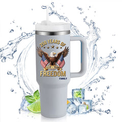 40oz Large Handle Tumbler | 250 Years Of Freedom Bald Eagle Dual American Flag Custom Family Name 1776-2026 Patriotic Stainless Steel Mug