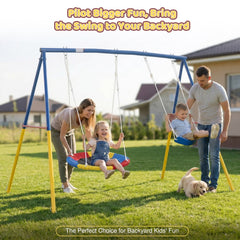 1 Set Swing Set For Christmas Gift Backyard, 330lbs Swing Set With Heavy-Duty A-Frame Metal Outdoor Swing Stand, 1 Saucer Swing Seat & 1 Belt Swings Seat Use On Four Season