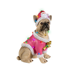 French bulldog Christmas statue on a plain background, side view, showing the coat down its flank
