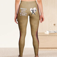 Customized Text Baseball Theme High-Waist Yoga Pants - "Hit That" Fun Graphic Butt-Lift Leggings with Personalized Heart & Stitches Design