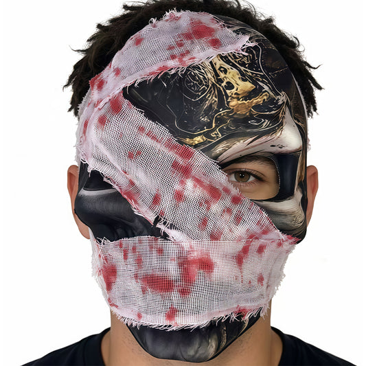 Halloween funny mask for men with blood-stained fabric patches for a half-face party cosplay for horror pranks