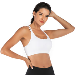 Crisscross Back Sports Bra - Medium Support Open Back Workout Crop Top for Yoga & Gym