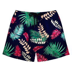 Navy Blue Multi-Color Palm Leaf Print Board Shorts