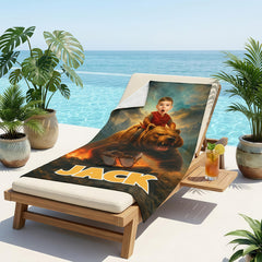 Personalized Kids Beach Towel with Face and Name, Bear Adventure Boy Gift, Bear Towels.