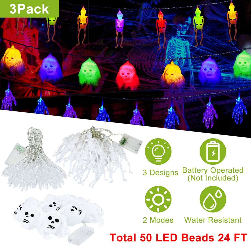 3 set halloween string lights, 50 LEDs on 24 ft One Size