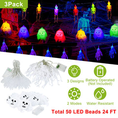 3 set halloween string lights, 50 LEDs on 24 ft One Size