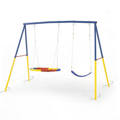 1 Set Swing Set For Christmas Gift Backyard, 330lbs Swing Set With Heavy-Duty A-Frame Metal Outdoor Swing Stand, 1 Saucer Swing Seat & 1 Belt Swings Seat Use On Four Season