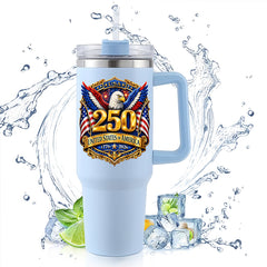 40oz Insulated Tumbler | USA 250th Anniversary Bald Eagle Golden Badge 1776-2026 Patriotic Large Capacity Travel Water Cup