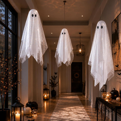 three hanging ghosts with remote timed LED lights - product photo 6 of 8