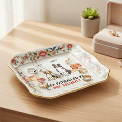 Custom Photo Ceramic Trinket Tray with Elegant Floral and Phoenix Bird Border-Area patrolled by 24h security