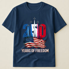 USA 250th Anniversary Patriotic T-Shirt with American Flag and Fighter Jet Formation