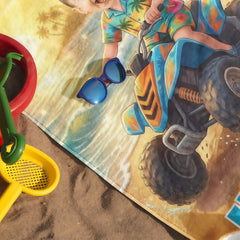 Personalized Kids Beach Towel with Face & Name, Custom Beach Towel for Boys, Summer Gift, ATV racing gift.