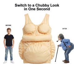 Fake Belly Fat Suit, One Second Chubby Body Costume Vest, Funny Inflated Body Suit for Halloween Cosplay Party Prank