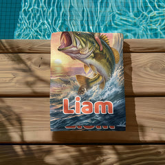 Personalized Fishing Beach Towel with Boys Face & Name, Bass Fish Kid Gift, Kids Towel.