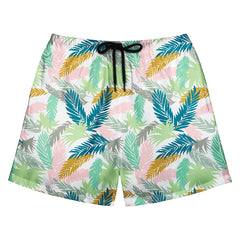 Pastel Multi-Color Palm Leaf Print Swim Shorts