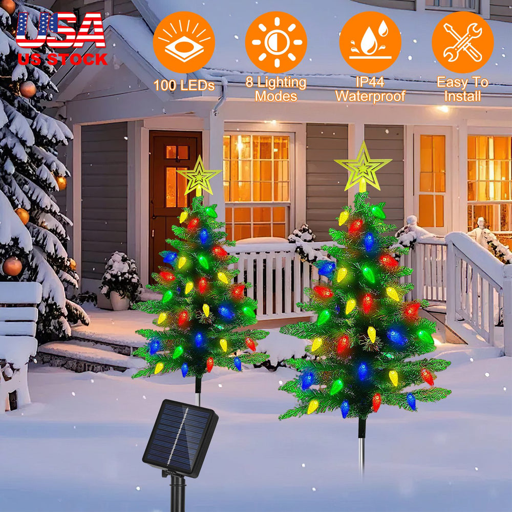 2Pack 37.4in Height Solar Christmas Tree With 100 Colorful LED Beads 8