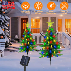 2Pack 37.4in Height Solar Christmas Tree With 100 Colorful LED Beads 8
